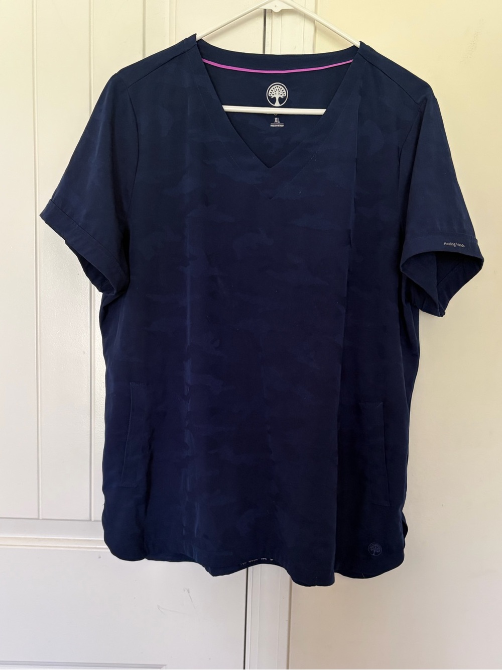 Navy V-Neck Camo Scrub Top